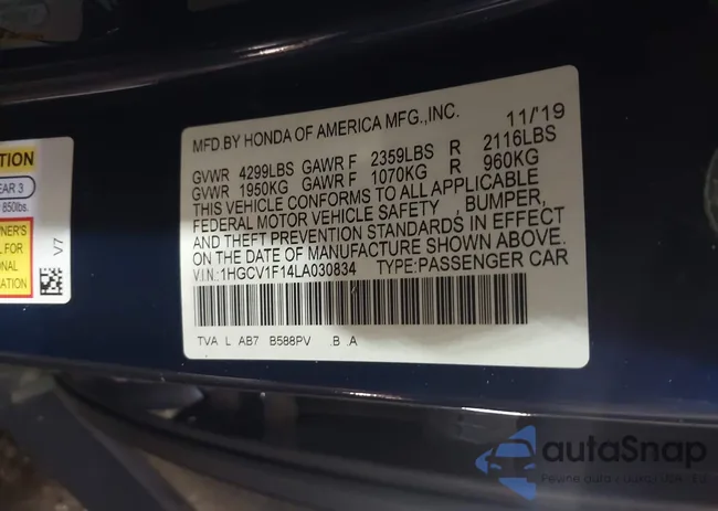 1HGCV1F14LA030834: 42570934