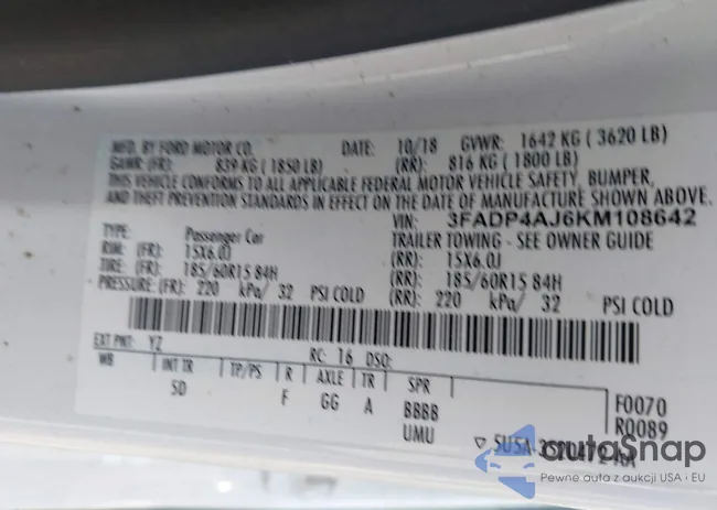 3FADP4AJ6KM108642: 42571017