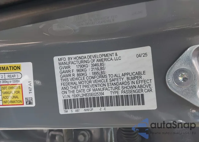 19XFL2H83SE025394: 42571079