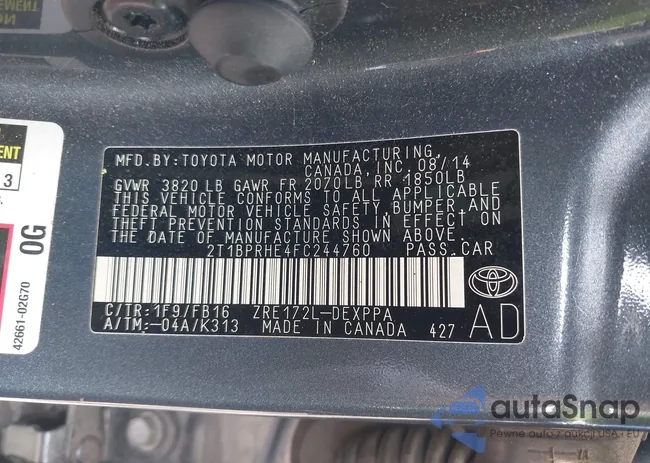 2T1BPRHE4FC244760: 42572019