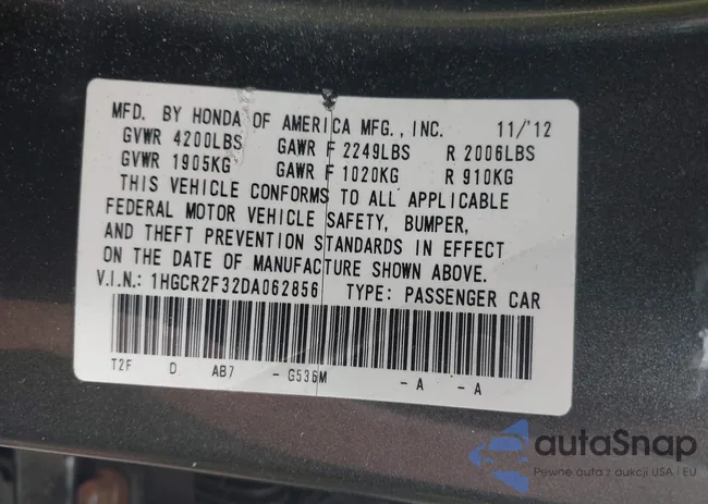 1HGCR2F32DA062856: 42572025