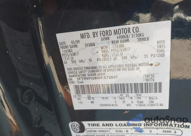 1FTRW12809FA72857: 42571300