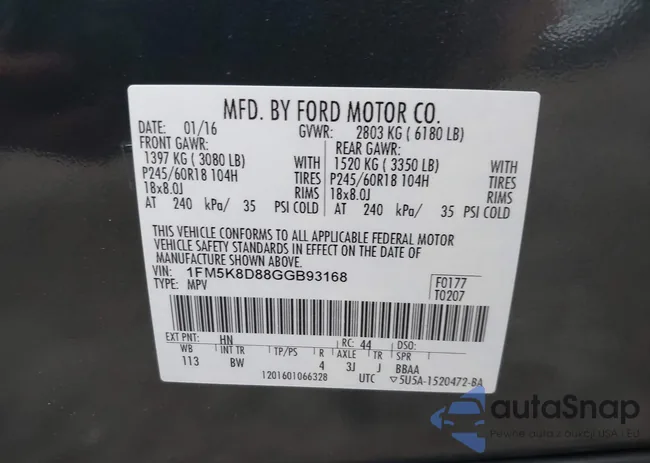 1FM5K8D88GGB93168: 42571357