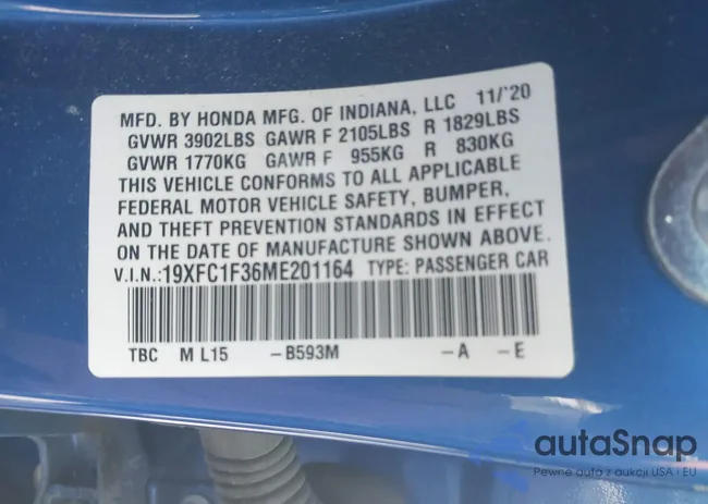 19XFC1F36ME201164: 42572497