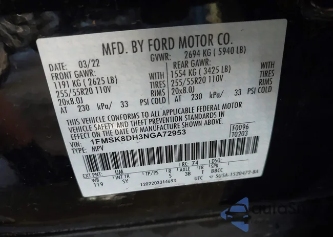 1FMSK8DH3NGA72953: 42572552