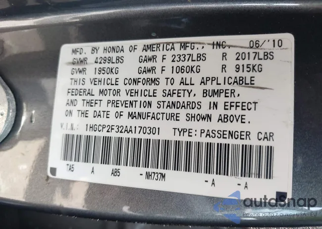 1HGCP2F32AA170301: 42573353