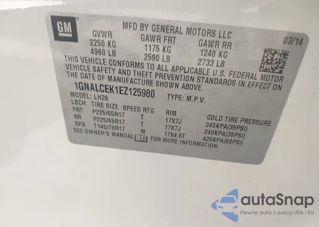 1GNALCEK1EZ125980: 42573430