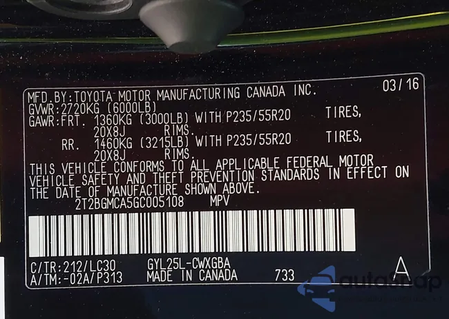 2T2BGMCA5GC005108: 42575026