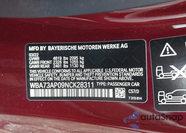 WBA73AP09NCK28311: 42574300