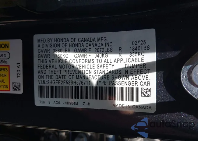 2HGFE2F53SH576711: 42575374