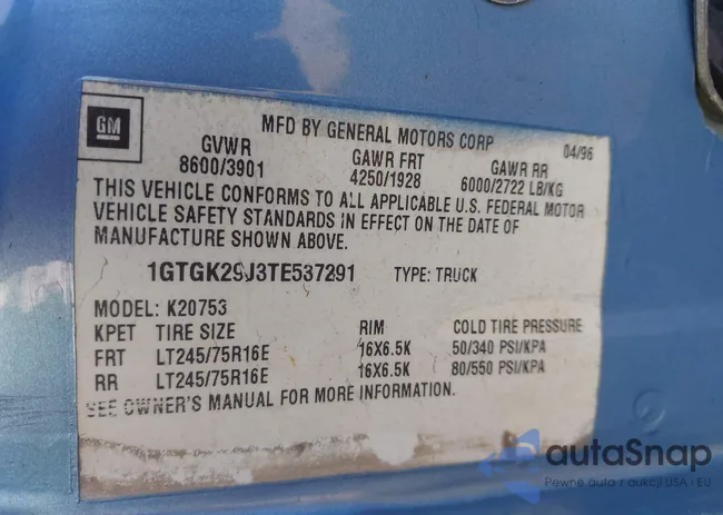 1GTGK29J3TE537291: 42576633