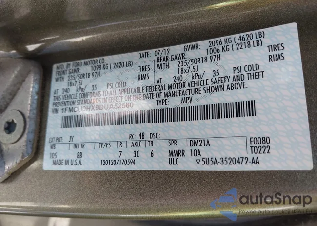 1FMCU0HX9DUA52580: 42576341