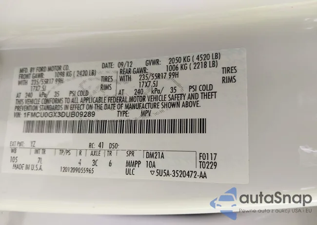 1FMCU0GX3DUB09289: 42576472