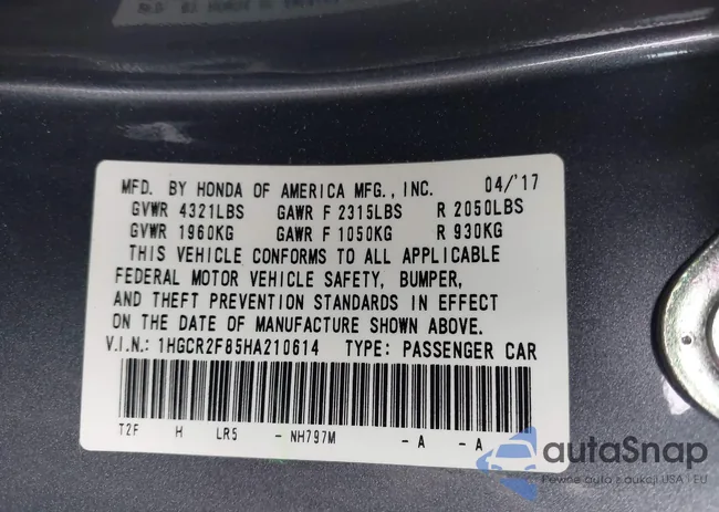 1HGCR2F85HA210614: 42577713