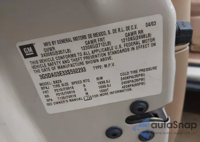 3G5DA03E33S592293: 42577919