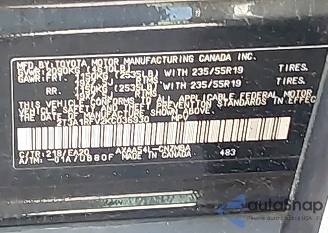 2T3A1RFV2KC036930: 42578064