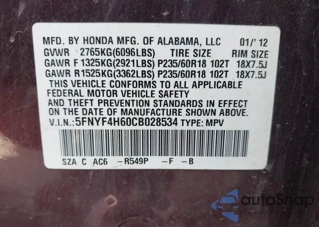 5FNYF4H60CB028534: 42577210