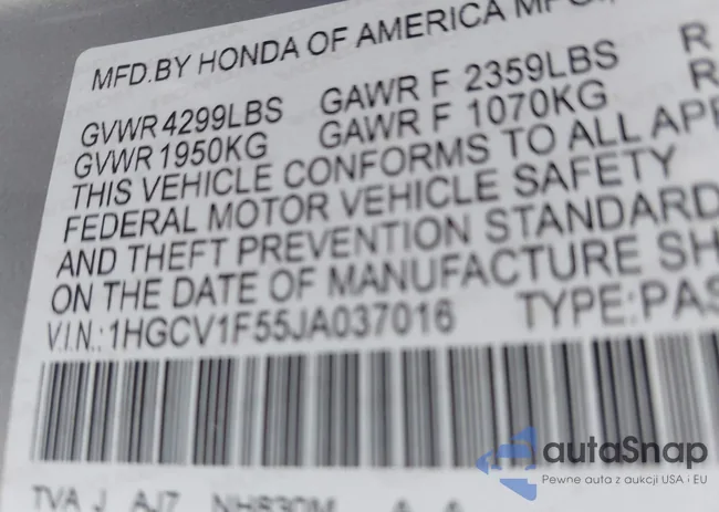 1HGCV1F55JA037016: 42577284