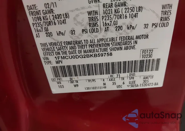 1FMCU0DG2BKB59758: 42577406