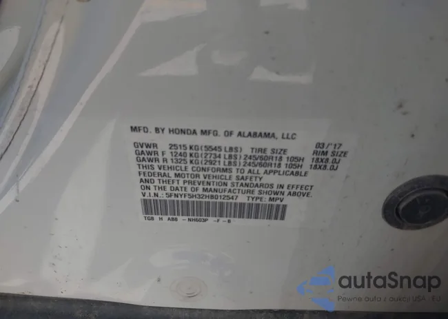 5FNYF5H32HB012547: 42578659