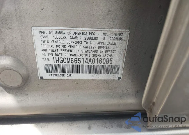 1HGCM66514A016085: 42578720