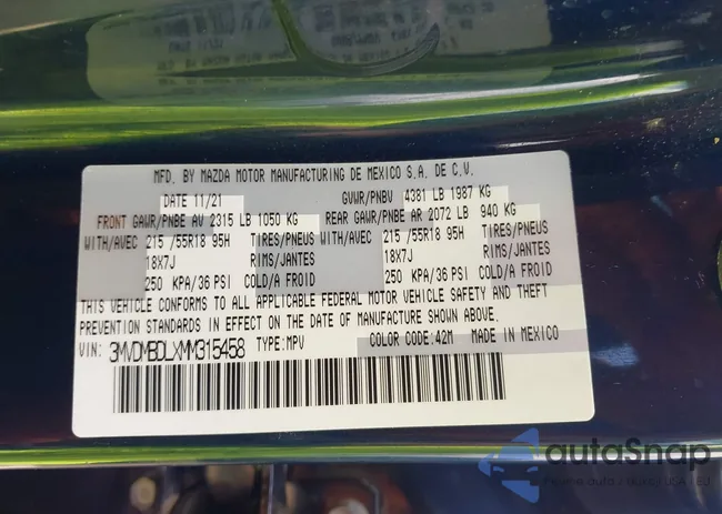 3MVDMBDLXMM315458: 42578899