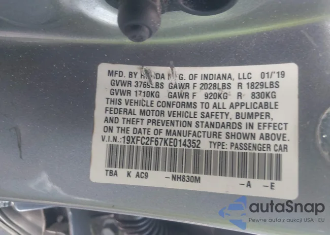 19XFC2F67KE014352: 42579066