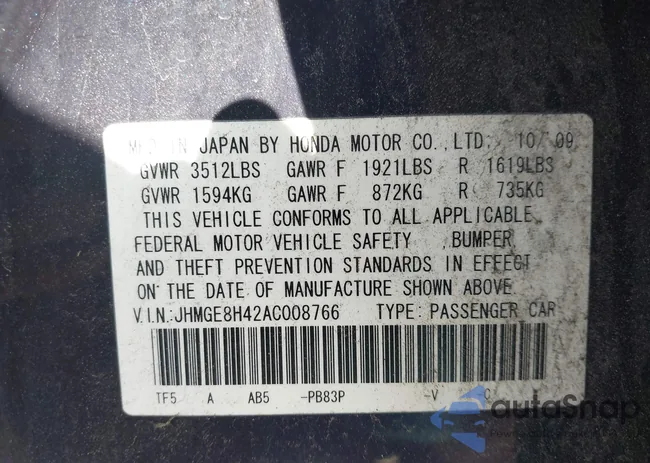 JHMGE8H42AC008766: 42579084