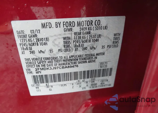 2FMDK3J97CBA89476: 42578154