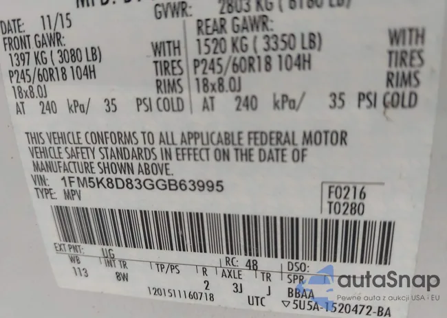 1FM5K8D83GGB63995: 42578277