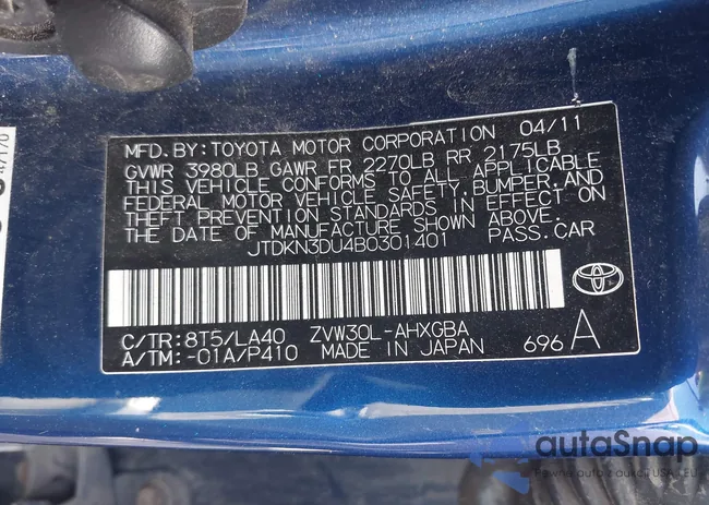 JTDKN3DU4B0301401: 42578367