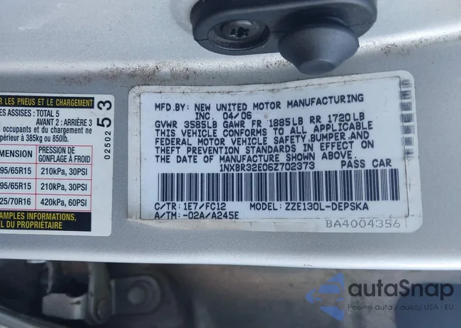 1NXBR32E06Z702373: 42579720