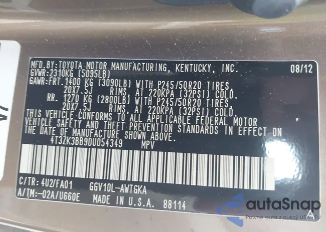 4T3ZK3BB9DU054349: 42579996