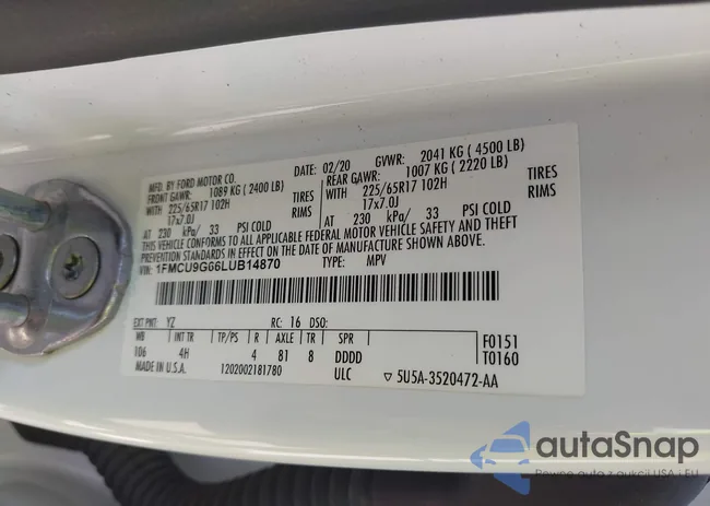 1FMCU9G66LUB14870: 42579099