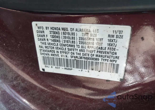 5FNRL38768B008389: 42580977