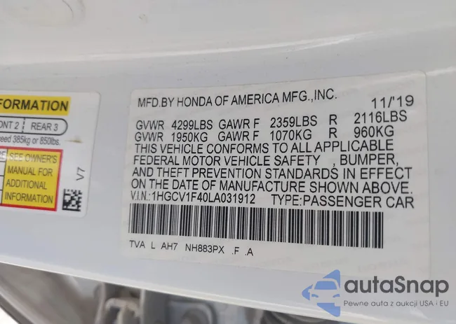 1HGCV1F40LA031912: 42580982