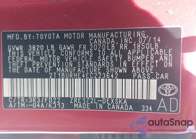 2T1BURHE4EC223642: 42580127