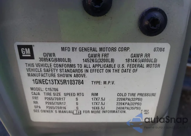 1GNEC13TX5R103784: 42580409