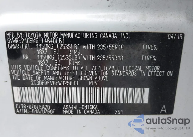 2T3DFREV8FW325833: 42581487