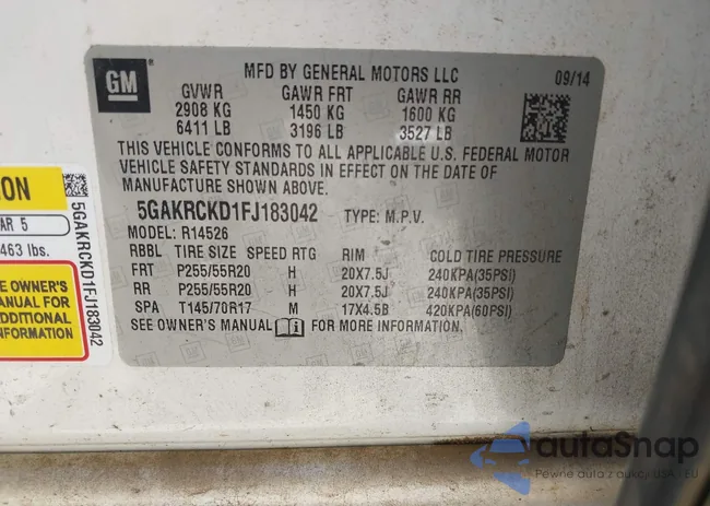 5GAKRCKD1FJ183042: 42581495