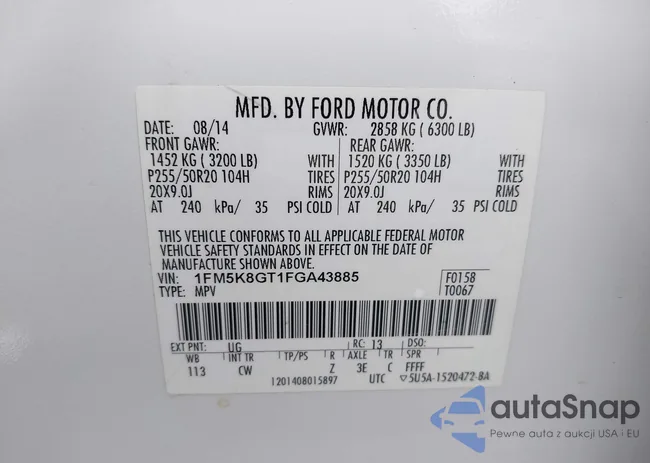 1FM5K8GT1FGA43885: 42581754