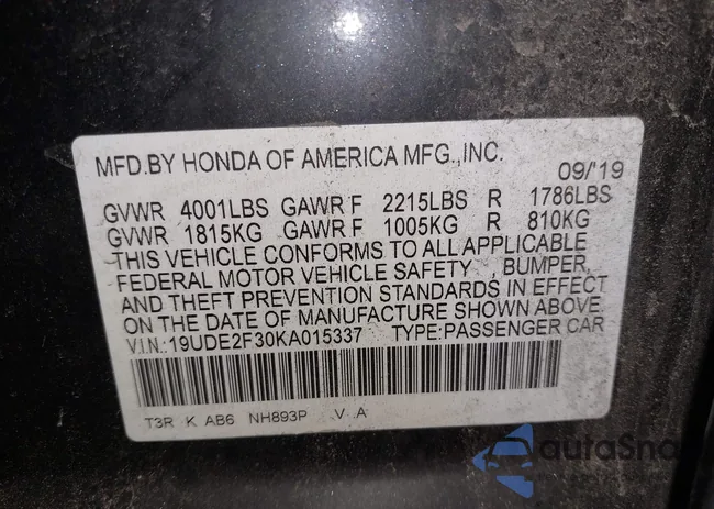 19UDE2F30KA015337: 42582067