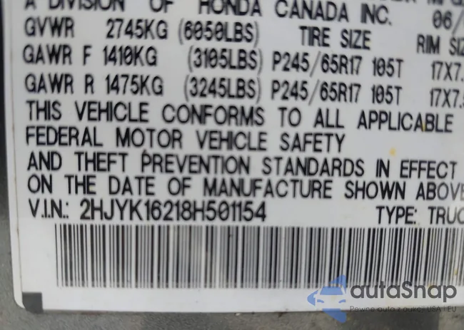 2HJYK16218H501154: 42581388