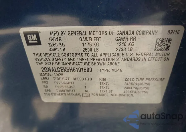 2GNALCEK5H6191500: 42581391