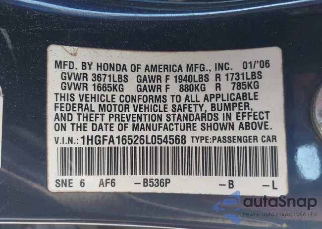 1HGFA16526L054568: 42582552