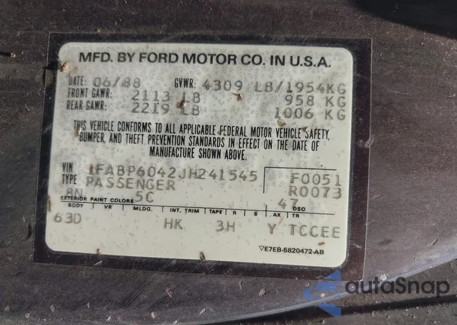 1FABP6042JH241545: 42582622