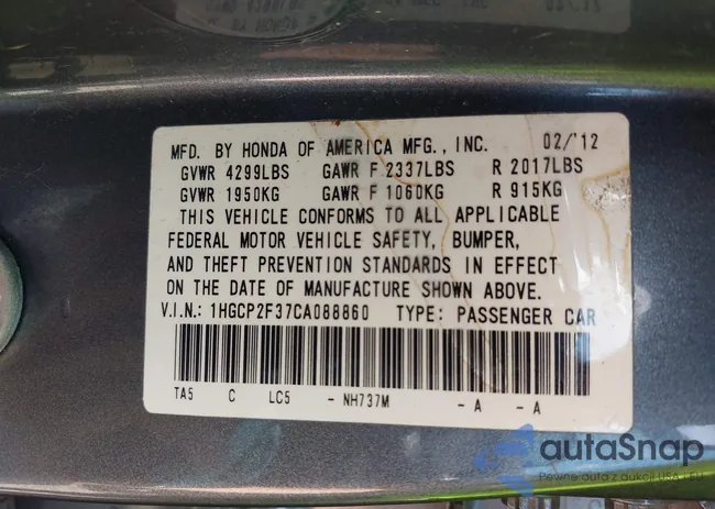 1HGCP2F37CA088860: 42582652