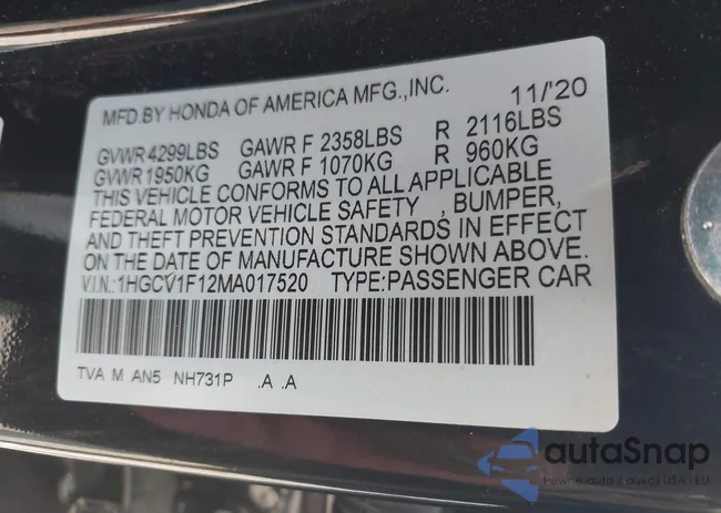 1HGCV1F12MA017520: 42582768