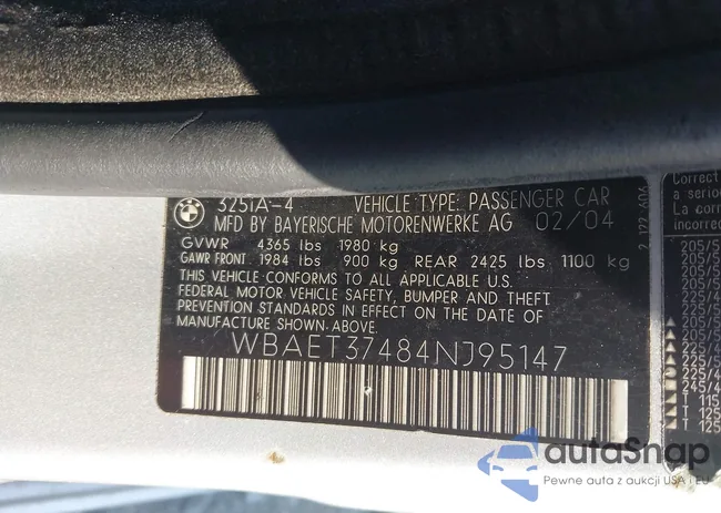 WBAET37484NJ95147: 42582889