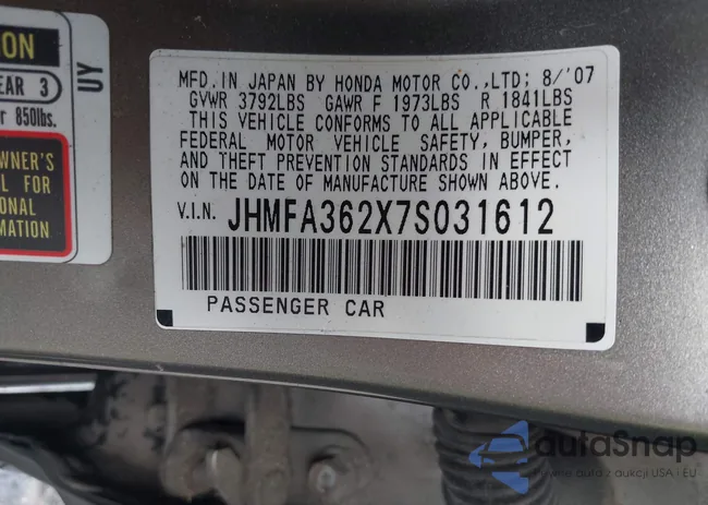 JHMFA362X7S031612: 42583045